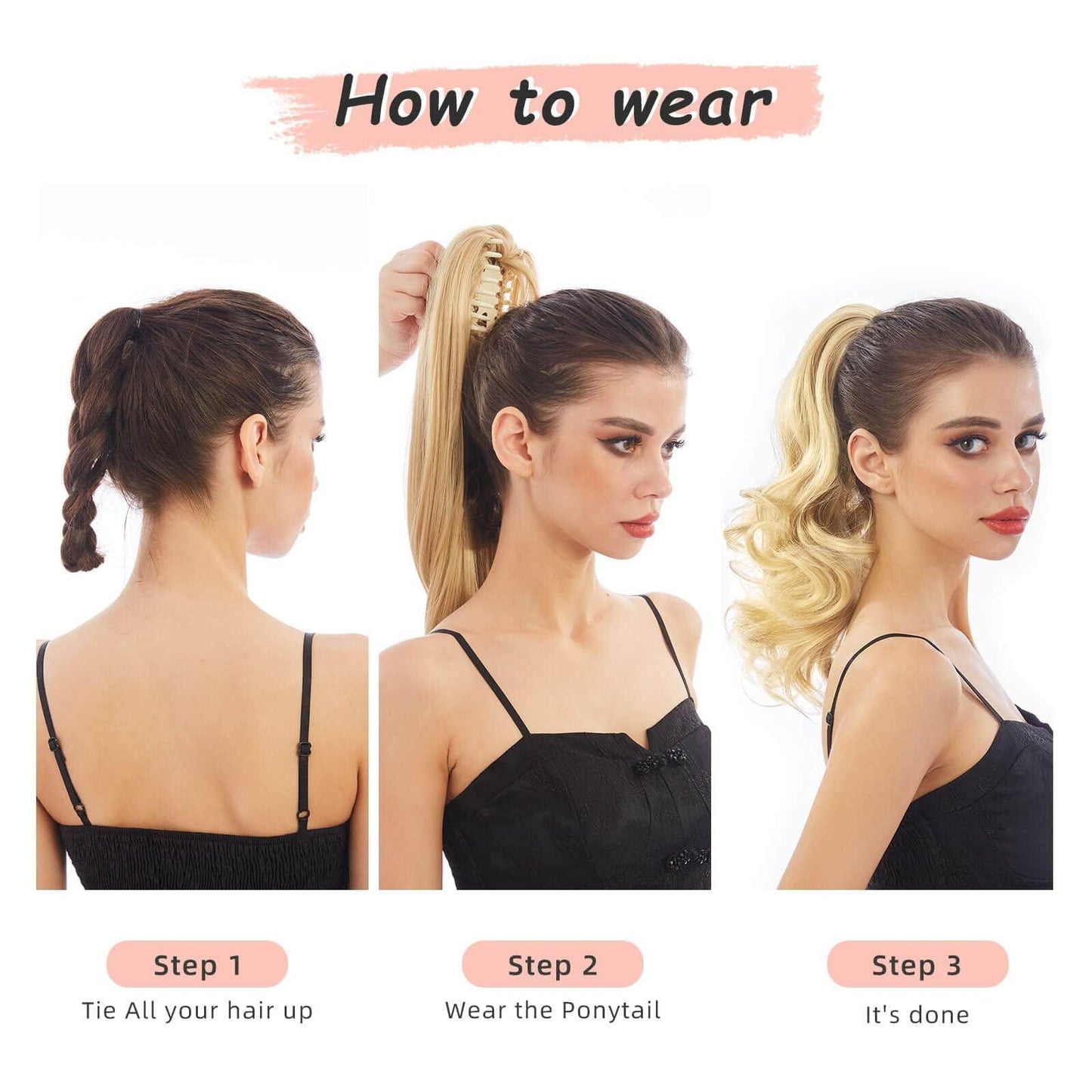 HEWEICSY Ponytail Extension,Hair Extension Ponytail 20" Long Claw Hair Extension Synthetic Wavy Straight Hairpieces Ponytail Clip in Ponytail Wig Daily Fluffy Pony Tail for Women(Blonde)