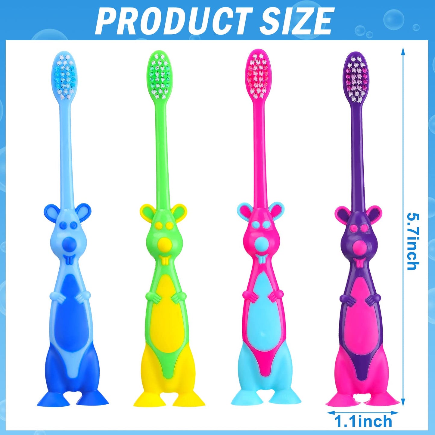 Gerrii Kids Toothbrushes Bulk Soft Lovely Little Kangaroo with Covers Suction Cup Individually Wrapped for Children Toddler Home School Camp Daycare Travel(100 Pcs)