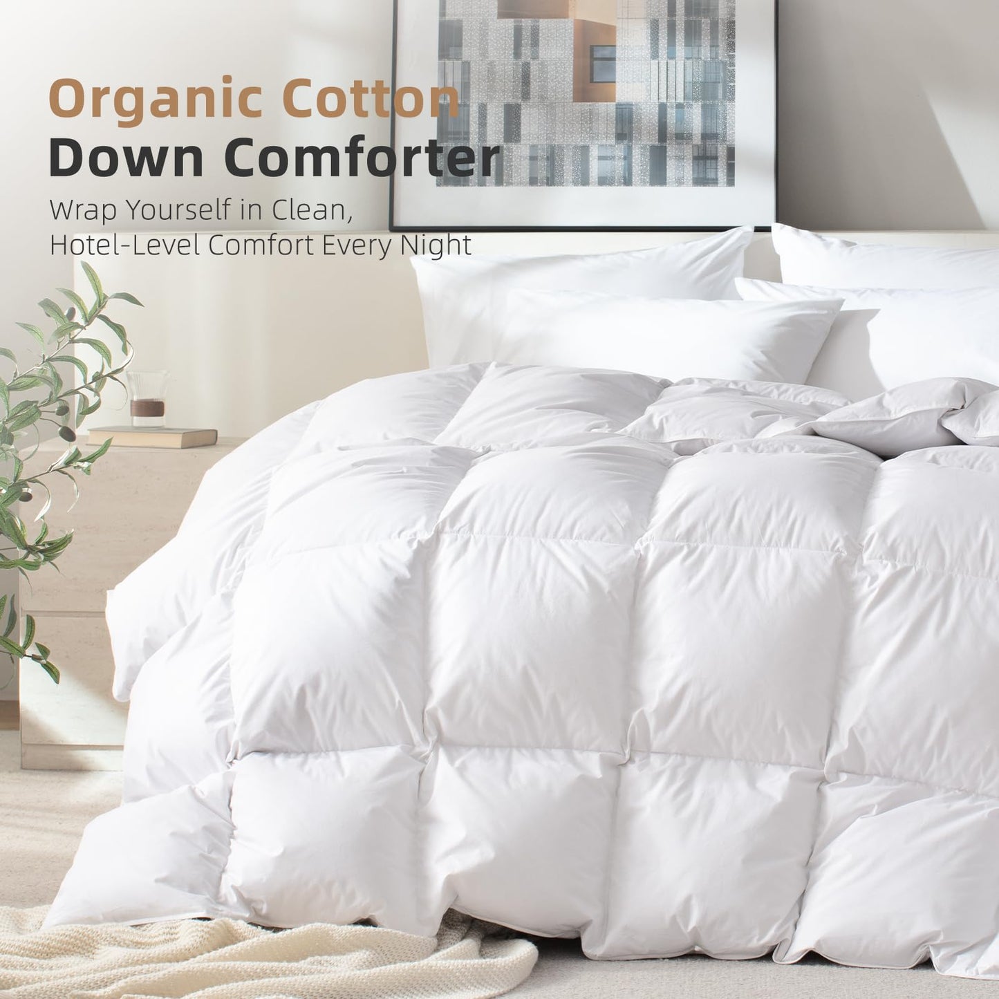 WENERSI Hungarian Down Feather Fiber Comforter Cal King Size,Hotel Style Bedding Comforter,750+ Fill Power,1200TC,100% Organic Cotton Fabric,All Season White Duvet Insert with 8 Corner Tabs