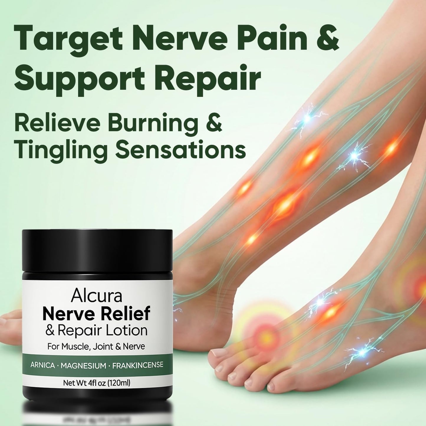 Peehss Alcura Nerve Cream, Revive Neuropathy Lotion with Arnica & Magnesium for Knee, Lumbar, Neck, Hand and Foot, 4 oz,1 Pcs