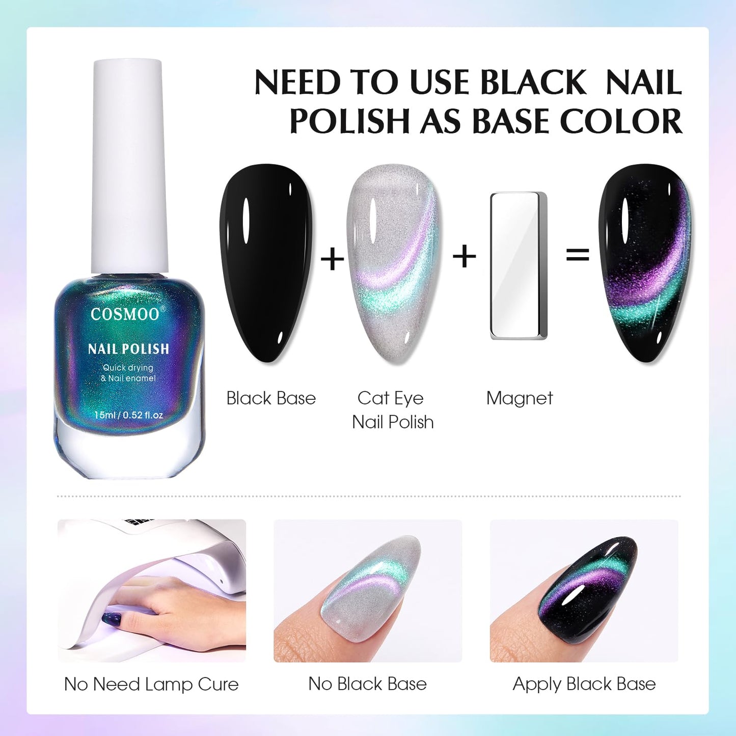 COSMOO Cat Eye Magnetic Nail Polish, Quick Dry Air Dry Fast-Drying Magnet Nail Lacquer for Manicure DIY Nail Art Supplies 15ml Gift for Women Girls 0.52 fl oz