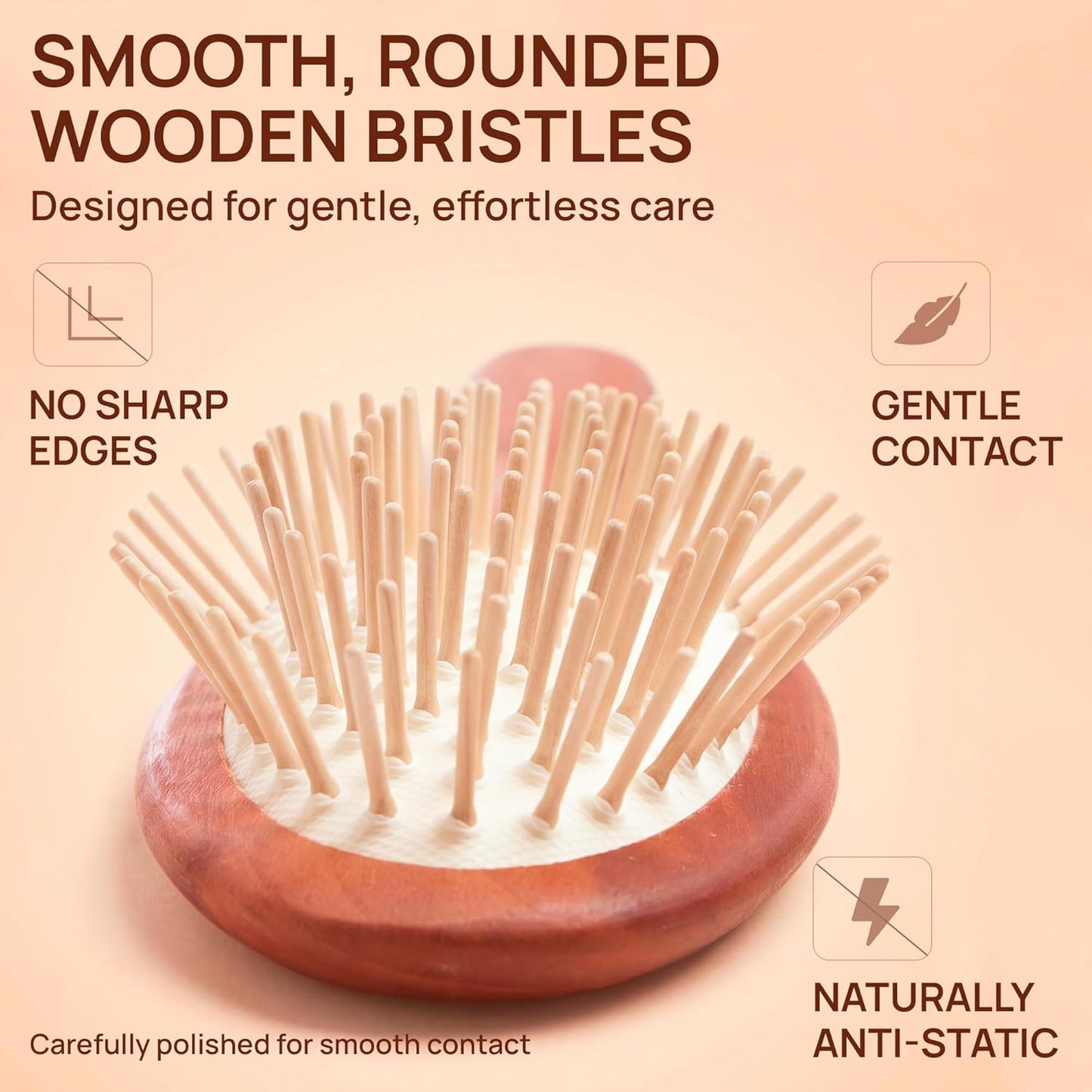 Natural Wooden Hair Brush - Anti-Breakage Wood Bristle with Pear Wood Handle | Gentle Scalp Massage, Anti-Static for All Hair Types
