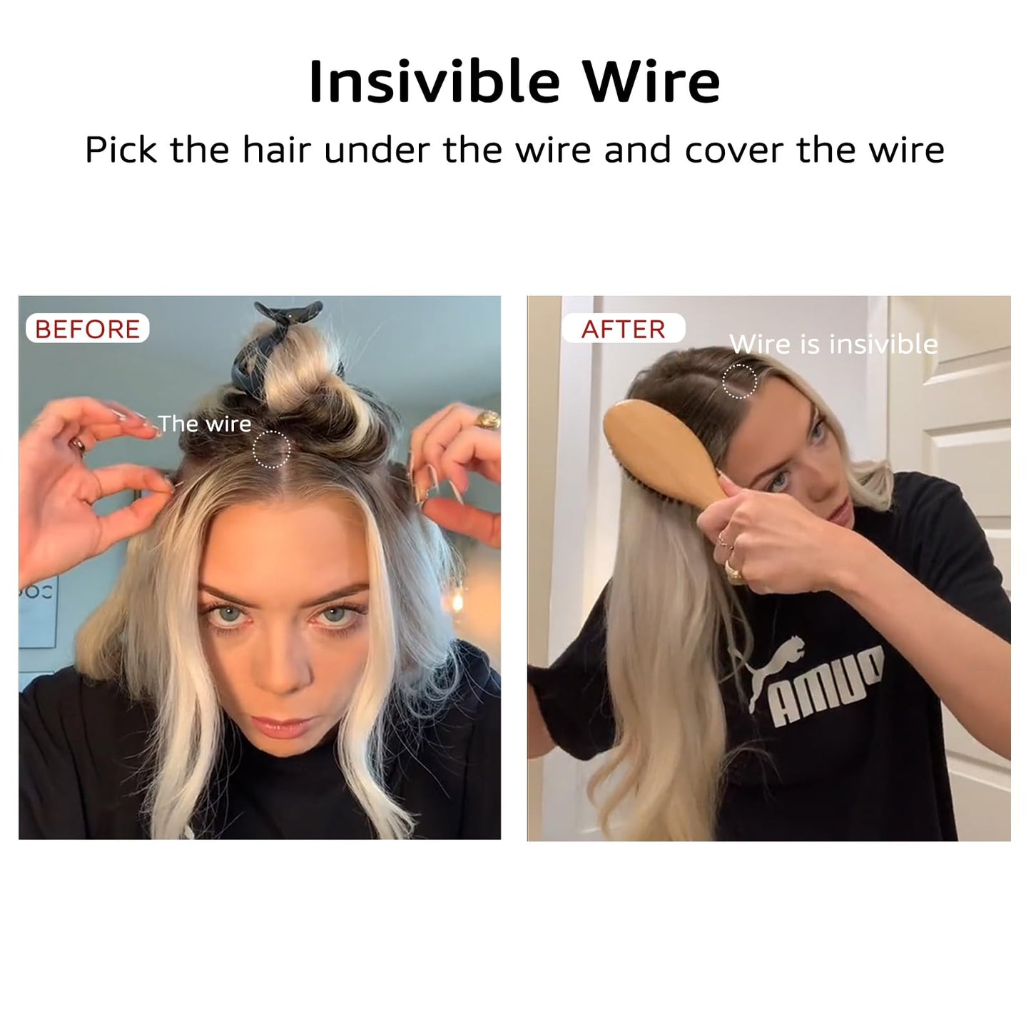 SAFIRENY Wire Hair Extensions Fish Line Hair Extensions Ash Brown to Platinum Blonde Extensions, Invisible Hair Extensions Real Human Hair 14inch 70g Adjustable Size Hair Extensions(#8T/60-14inch)