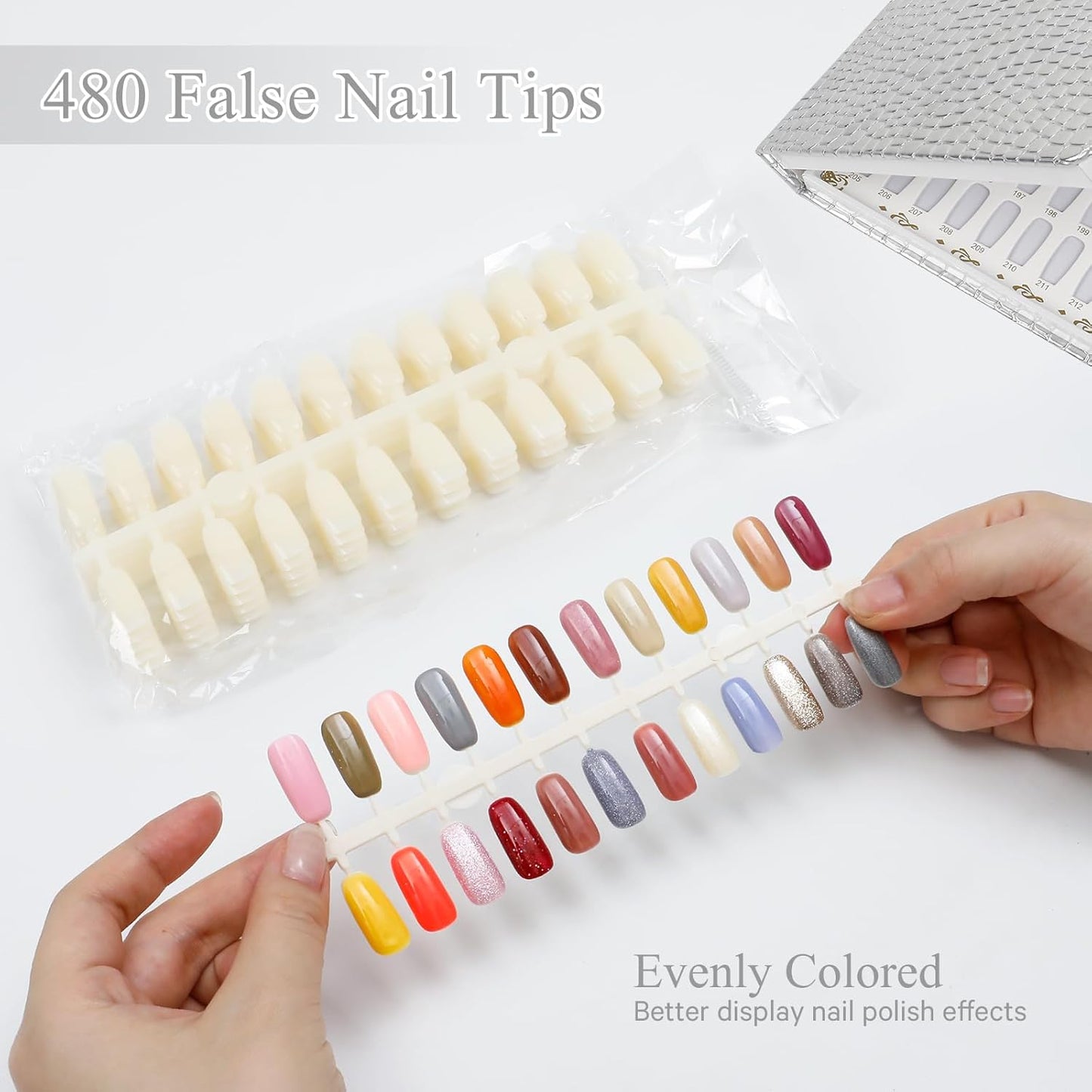 Nail Display Chart - 216 Colors Gel Polish Organizer with 240 False Nail Tips | Silver, 2 Pack