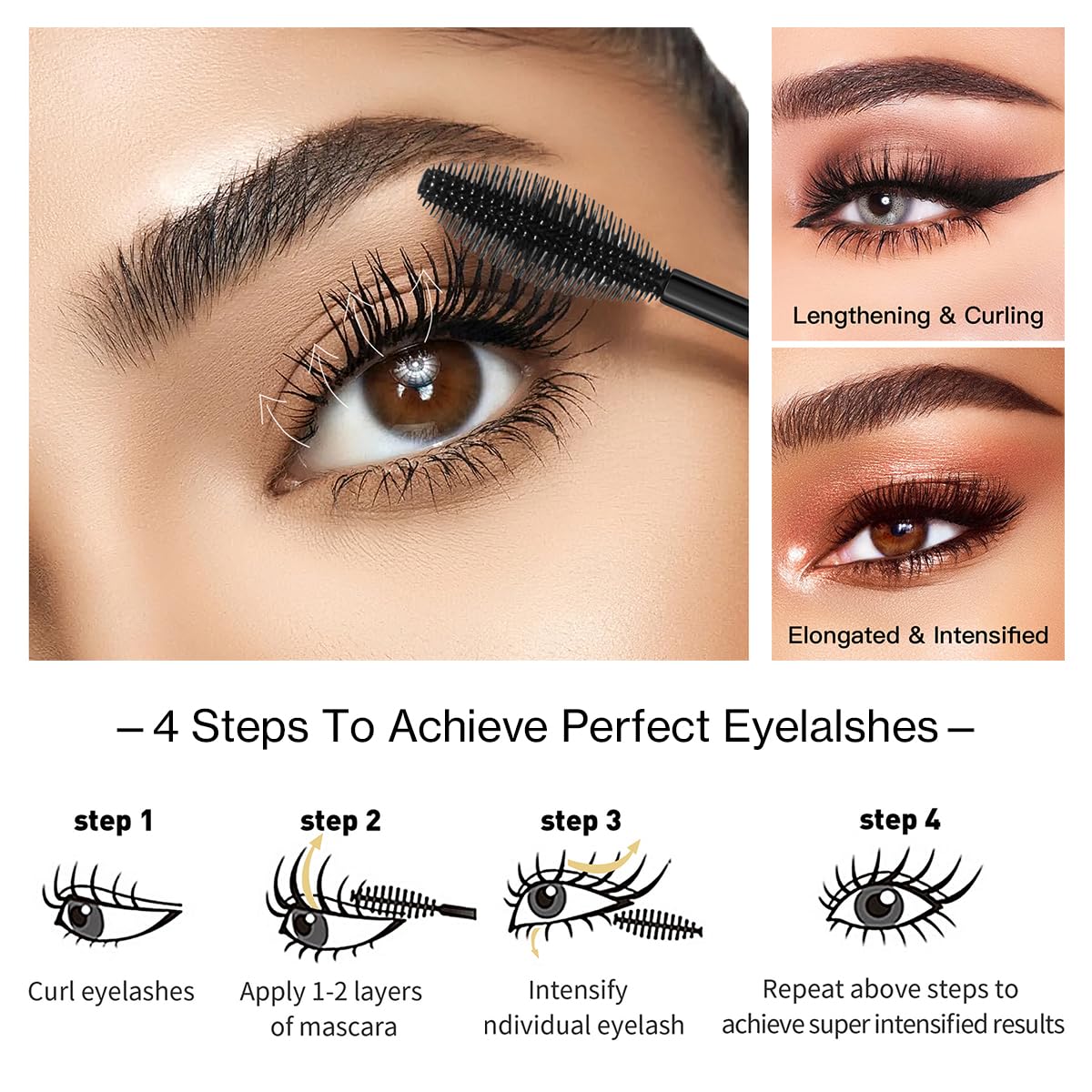2 in 1 Double-effect 4D Curling Black Mascaras,Waterproof & Smudge Proof Lash Extensions Stereo Lengthening Mascara For Women,Quick-Not Sticky Long Lasting Charming No Clumping(2Pcs) B