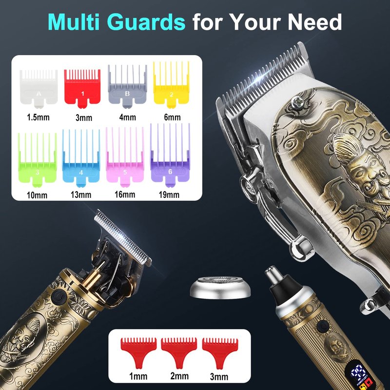 Suttik Hair Clippers for Men Barber Clippers and Trimmer Set of 3, Professional Cordless Nose and Beard Trimmer Hair Cutting Grooming Kit, Rechargeable, LCD Display