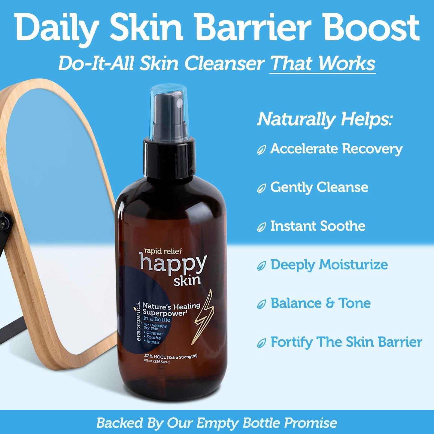 Happy Skin .02% Hypochlorous Acid Spray Toner– Extra Strength, Extra Gentle 100% Natural Toner & Skin Cleanser for Face & Body– Soothe, Hydrate & Repair Dry, Sensitive Skin– pH Balanced, Non-Toxic 8oz
