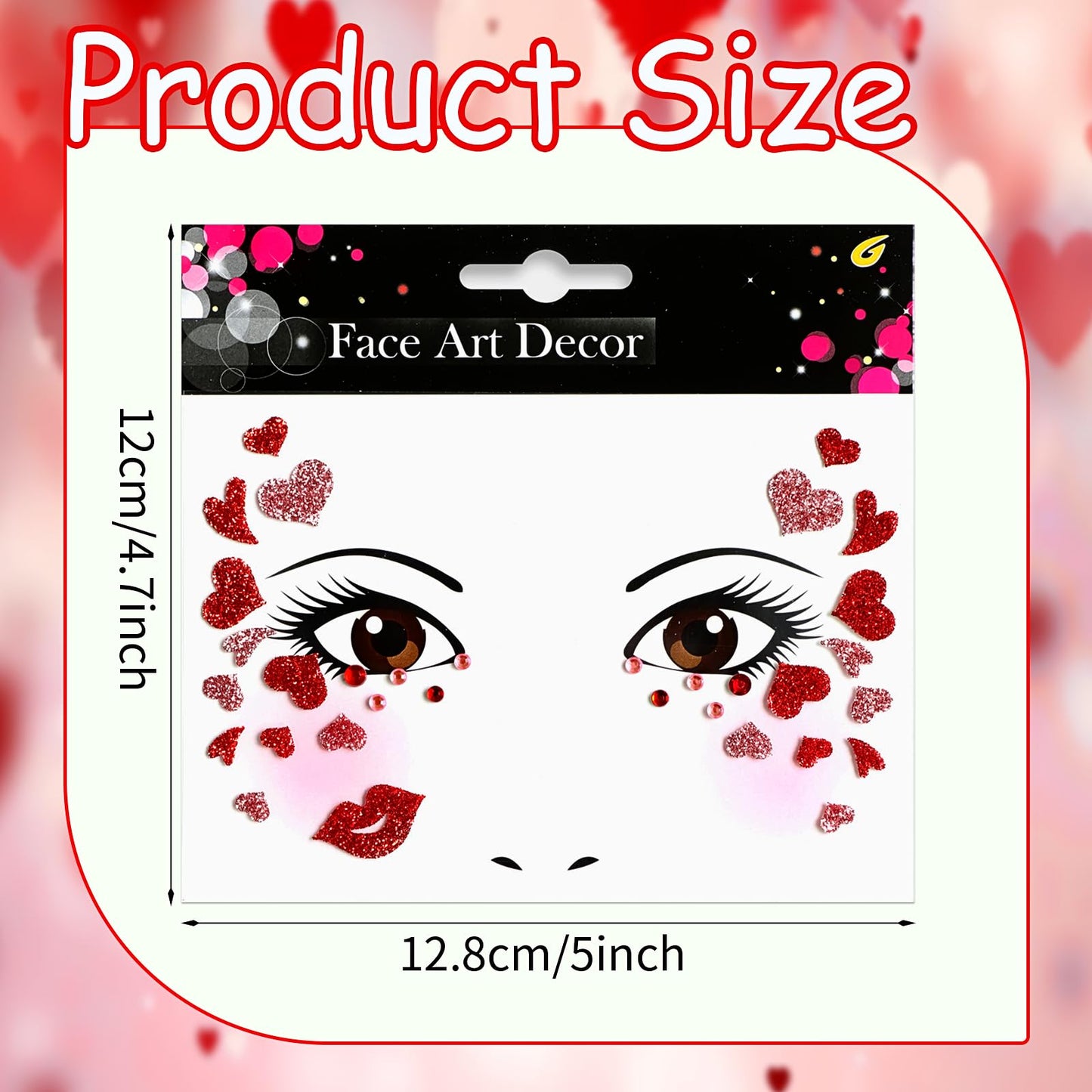 Valentine's Day Face Gems Face Jewels Stickers Red Love Heart Lip Self Adhesive Eye Body Face Nail Hair Crystal Rhinestones for Makeup Festival Glitter Face Art Decor 2Sheets (style1)