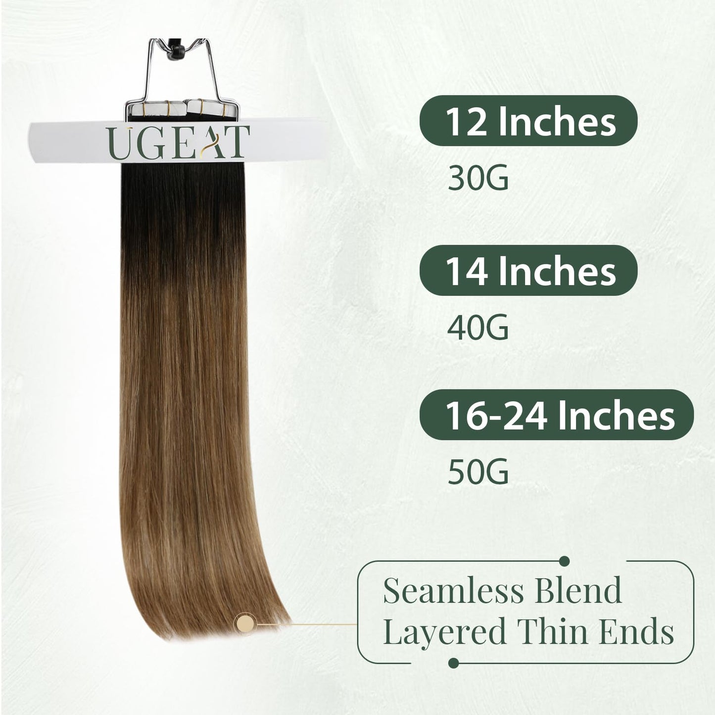 Ugeat Tape in Hair Extensions Human Hair Ombre Human Hair Tape in Extensions Darkest Brown Medium Brown with Golden Blonde Tapes in Extension for Women 14 Inch 40G 20Pcs