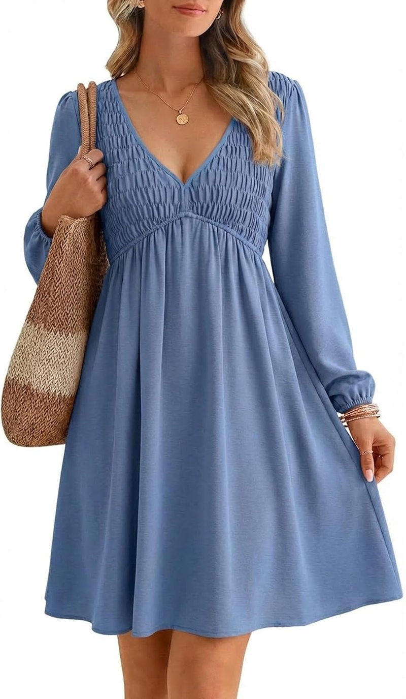 BerryGo Women's Casual V-Neck Babydoll Dress - Flowy Mini Dress with Pockets for Summer Beach 2025