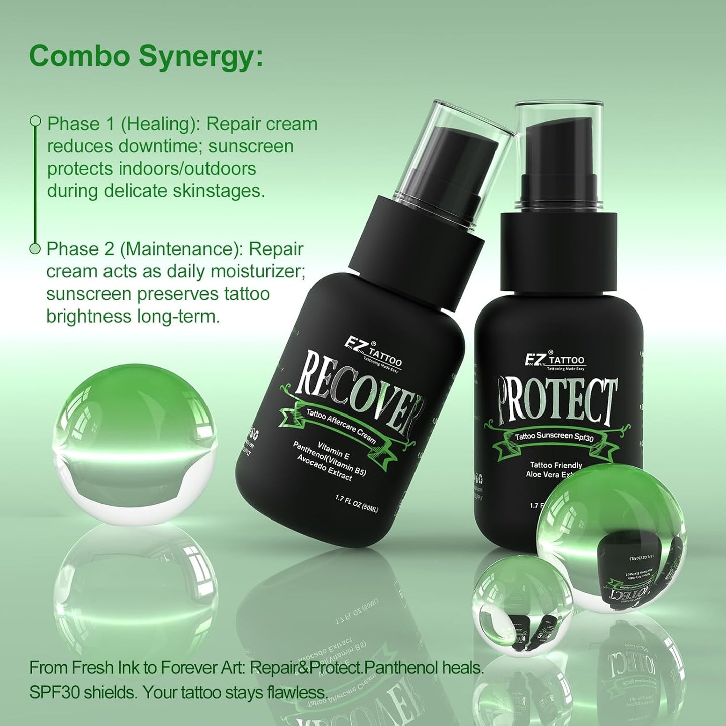 Tattoo Aftercare Kit - 1.7oz Cream & Sunscreen SPF 30 | Natural Healing & Protection Bundle