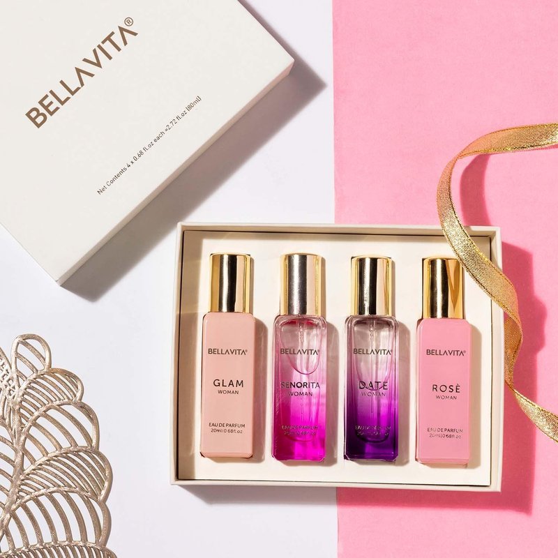 Luxury Women's Perfume Gift Set - Bellavita Rose, Senorita, Date & Glam | 80ml | Long-Lasting Floral Fragrance