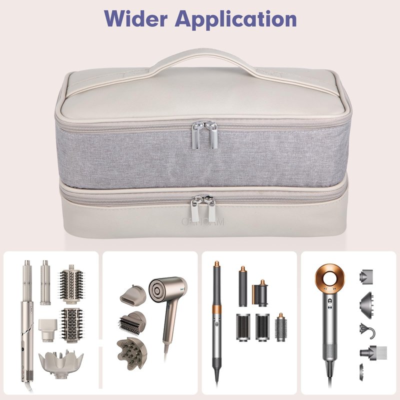 GENCAM Double-Layer Carrying Case for Shark Flexstyle, Travel Case for Shark SpeedStyle, Storage Organizer bag for Shark Flexstyle FlexFusion/Dyson Airwrap Styler and Attachments (light gray)