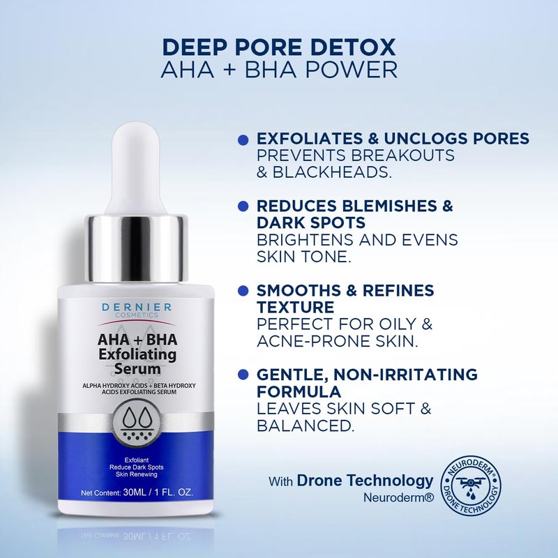 Dernier Exfoliating Serum | AHA + BHA 0.5% for Hyperpigmentation & Pore Minimizing - 1 fl oz