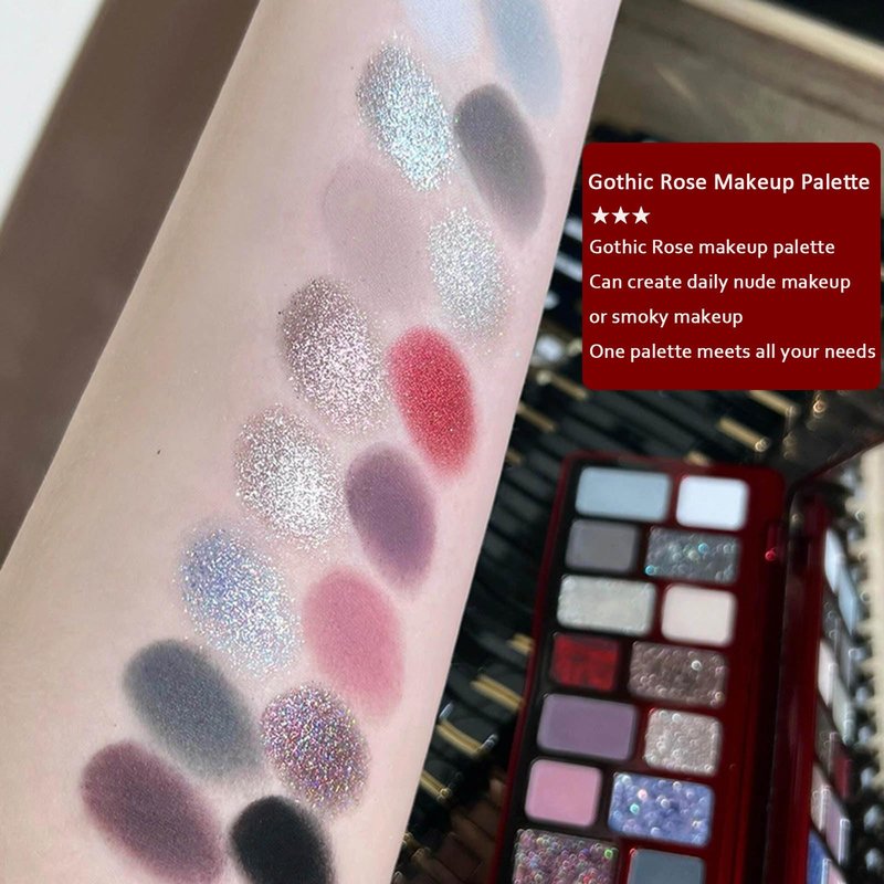 MeiPlumLai Goth Eyeshadow Palette 16 Colors Matte Metallic Shimmer Glitter Eye Shadow Pallet, Smokey Makeup Palette, Neutral Naked Brown, Red, Black Dark Eye Shadow Palette for Midnight Masquerade
