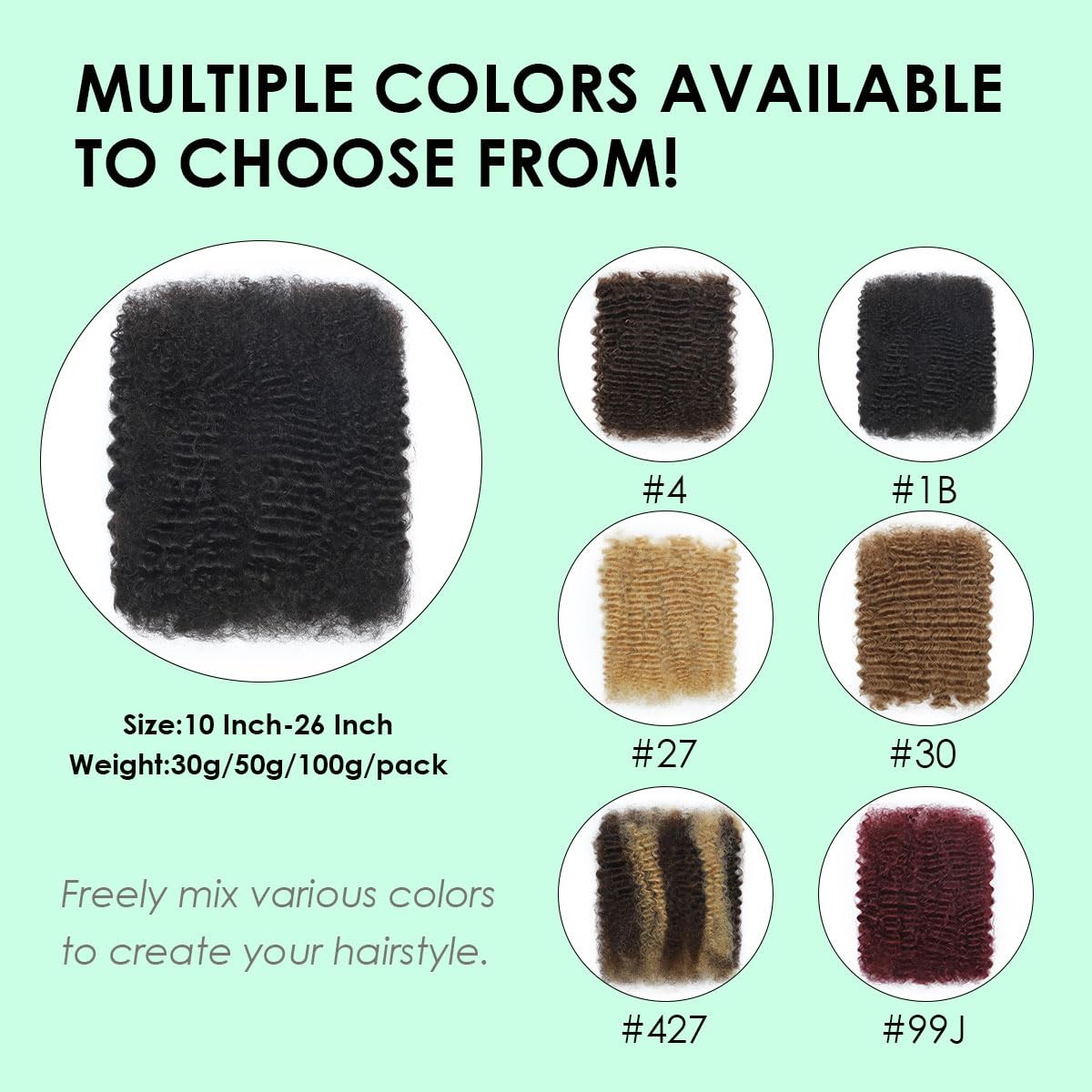 Afro Kinkys Bulk Human Hair for Permanent Micro Locs/Twists/Braids/Repair MChocolate Brown 4C Afro Kinky Curly Bulk Human Hair 12 Inch 50g/pack