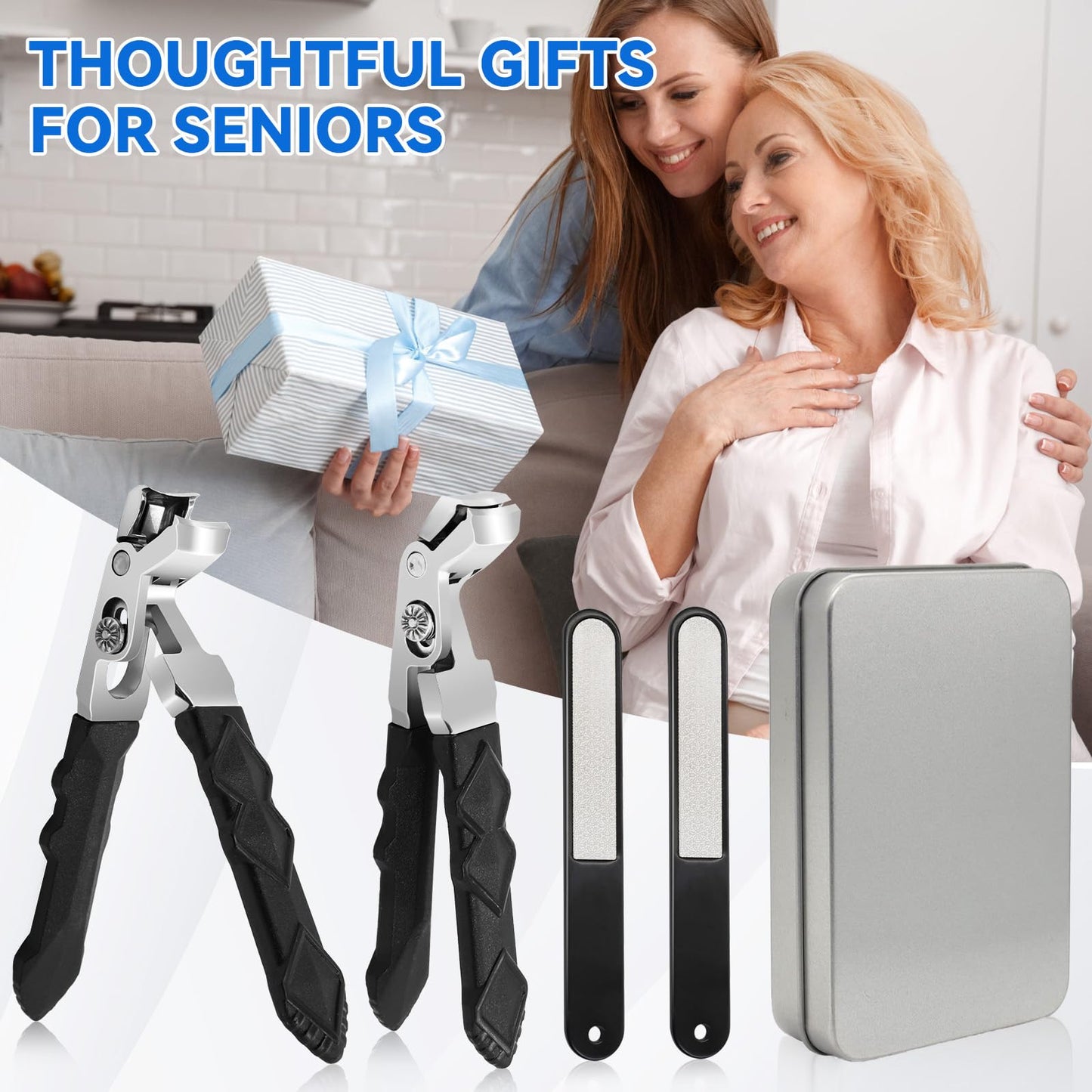 4 pcs Black Long Handle Non-Slip Toenail Clippers for Seniors Thick Toenails,0.5 in Opening, Heavy Duty Large Ergonomic Unique Professional Angled Head Curve Sharp Toe Finger Nail Clipper