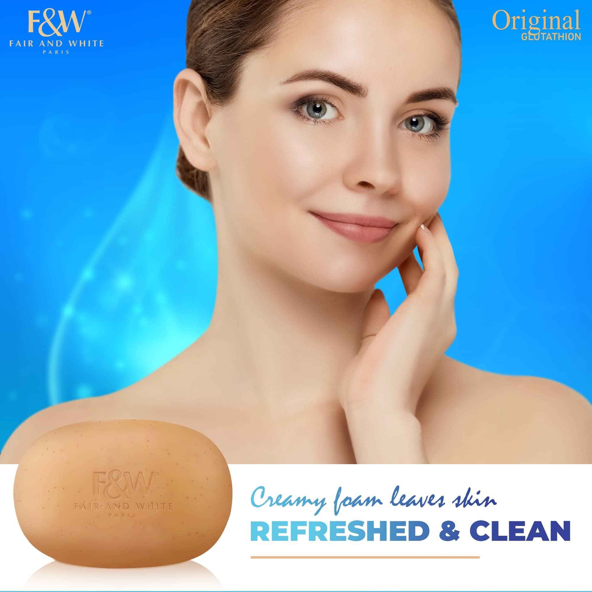 FAIR & WHITE Glutathione Exfoliating Soap 7 oz / 200g - Highly Effective to Brighten Skin Complexion and to Reduce Acne Spots, Wrinkles, with Vitamin C