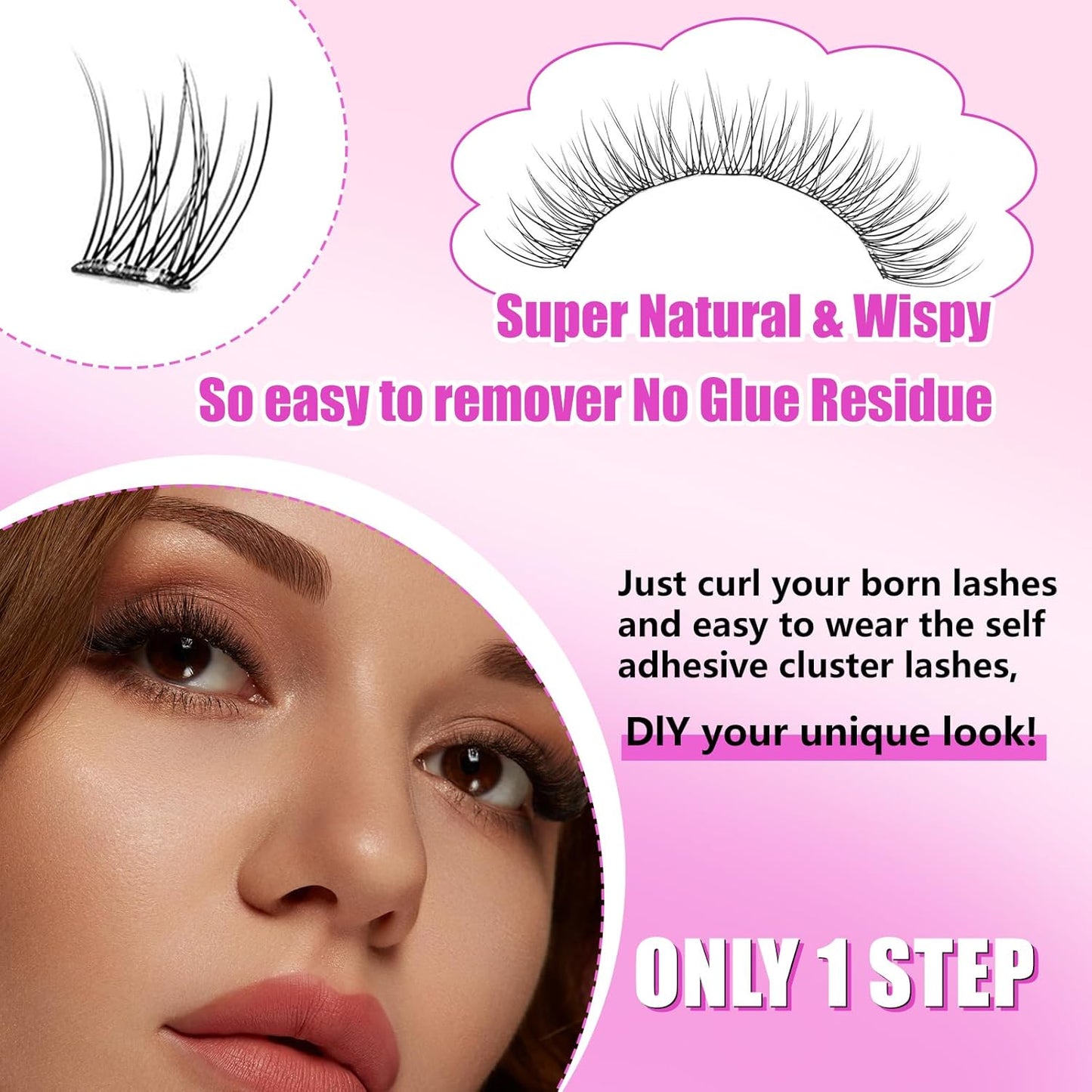 Self-Adhesive Eyelashes Kit - 120PCS Reusable No-Glue Wispy Lashes | 10-13mm C Curl with Tweezers & Remover