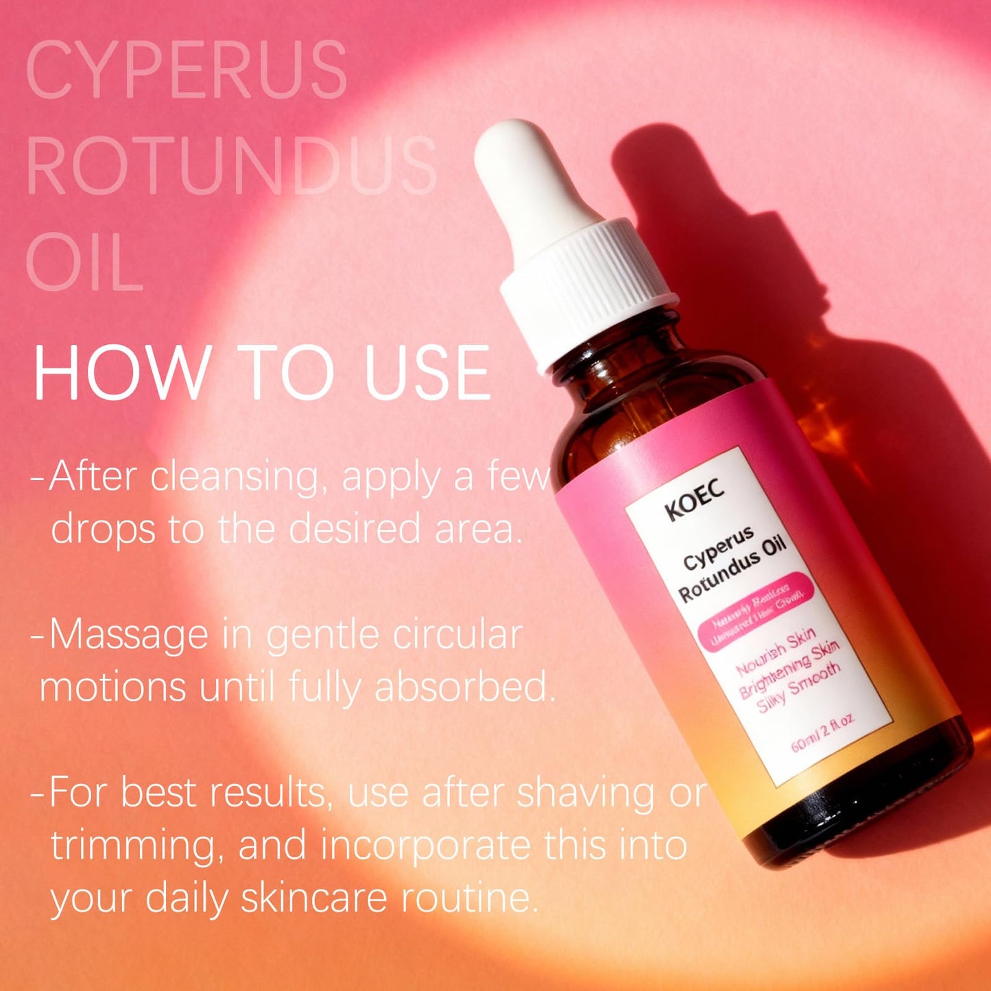 Organic Cyperus Rotundus Oil for Hair Removal - 100% Pure Natural Hair Inhibitor for Face & Body, Slows Regrowth for Smoother Skin (1)