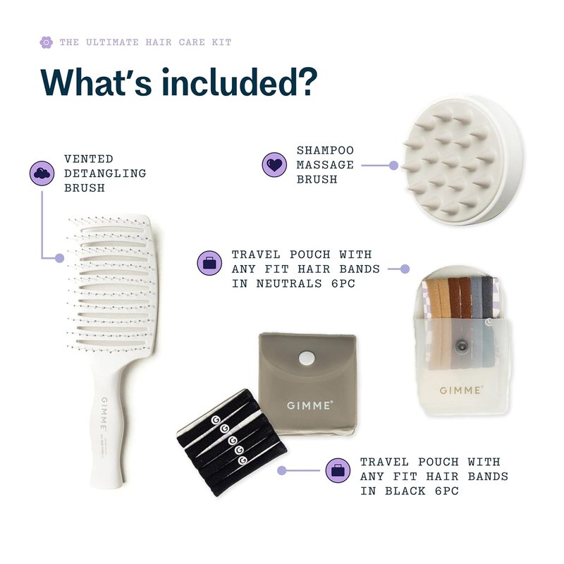 Gimme Beauty | Magic Is In The Hair Gift Box - All Hair Types - Includes Hair Bands, Detangler & Massage Brush