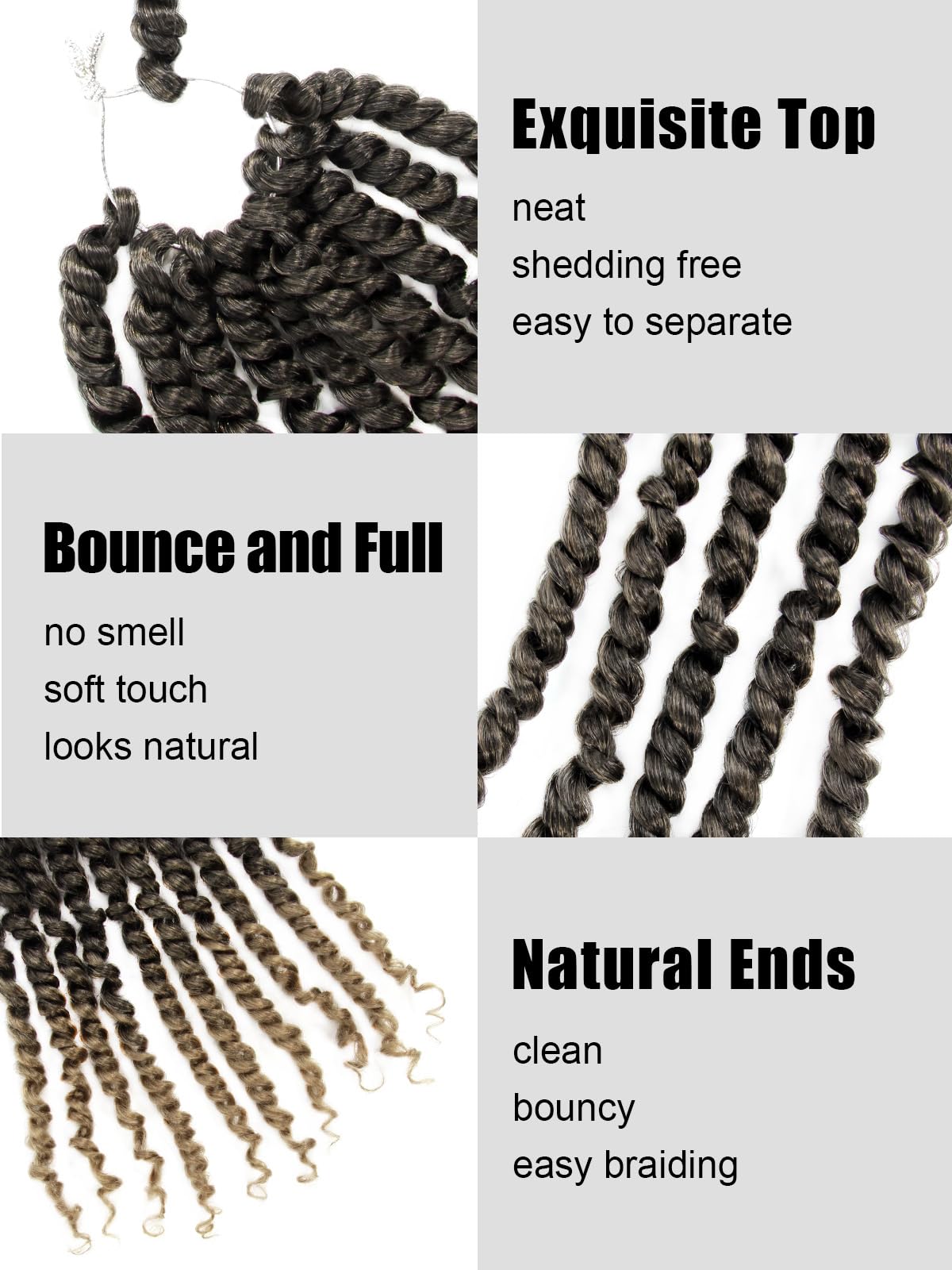 KAVSORAPI Passion Twist Hair,24 Inch Passion Twist Braiding Hair,Long Pre Looped Crochet Twist Jumbo Pre-twisted Two Strand Braids 8 Packs (1B/Natural Black)