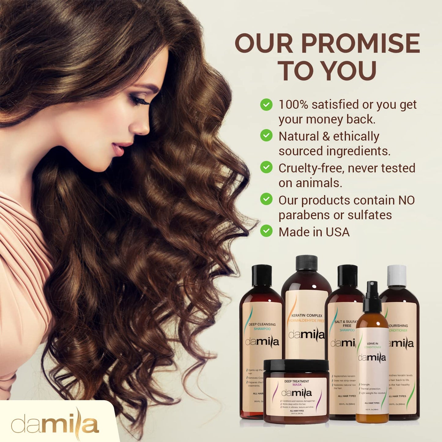 Damila Salt & Sulfate Free Shampoo & Conditioner for Keratin and Color Treated Hair - Professional Keratin Value Pack for Damaged, Frizzy, Curly, Dry & Thin Hair - Shampoo Sin Sal - 16.9 Fl Oz