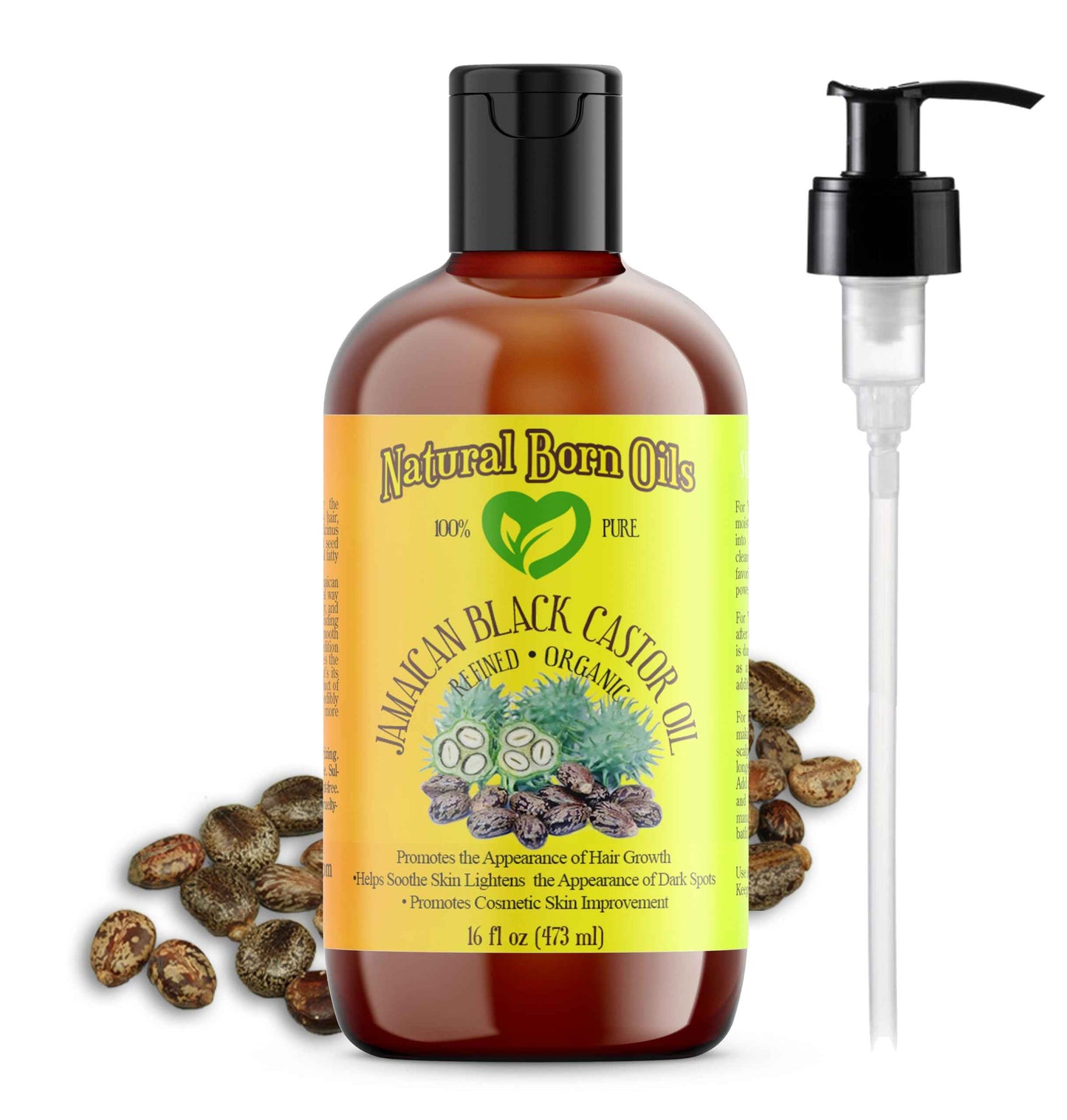 Natural Born Oils Jamaican Black Castor Oil, 16oz, Organic, Cold-Pressed, Fatty Acids, Deep Hydration for Skin, Hair Restoration