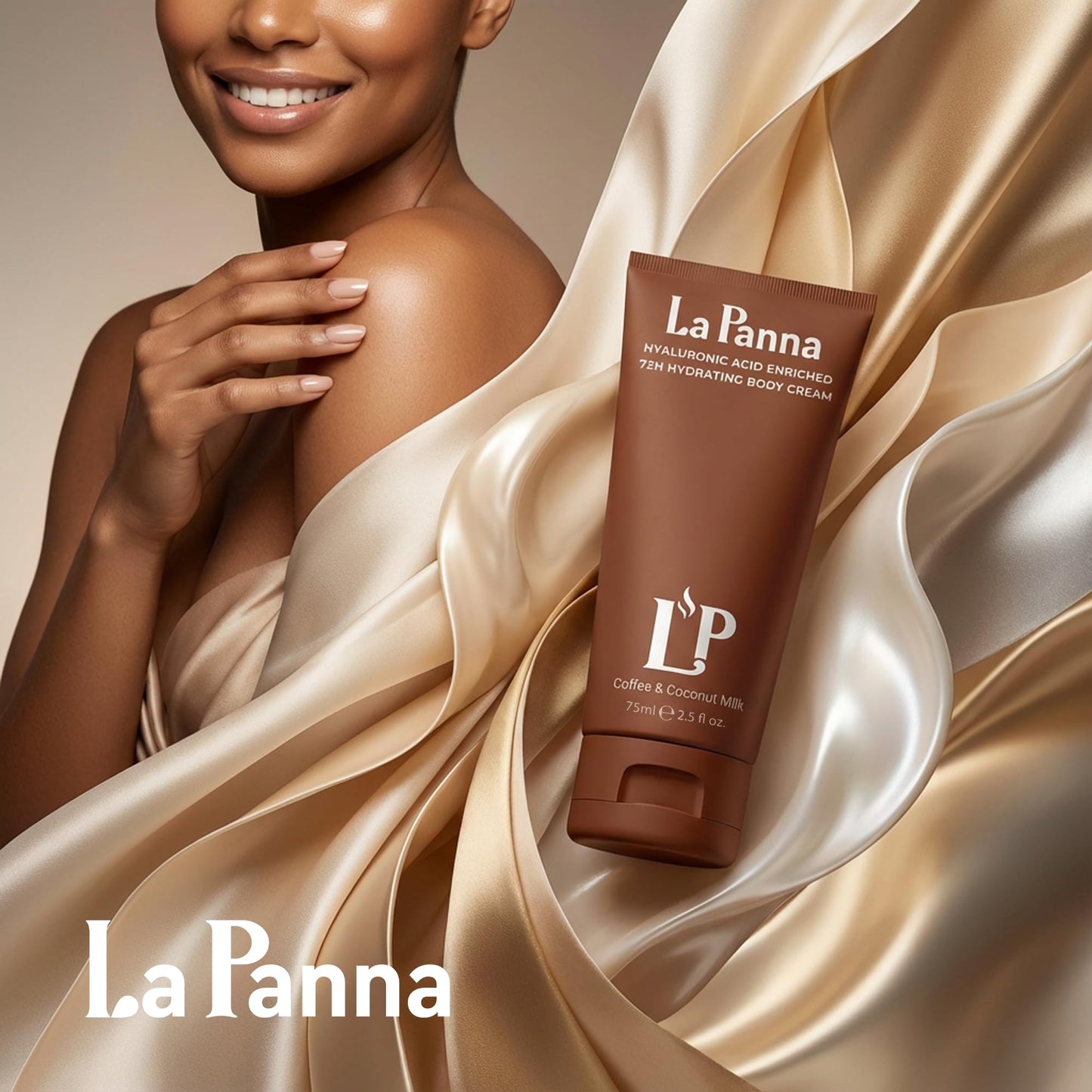 La Panna Coffee & Coconut Milk Body Cream, 72H Moisture, with Hyaluronic Acid and Vitamins, 2.5 fl oz (2 packs)