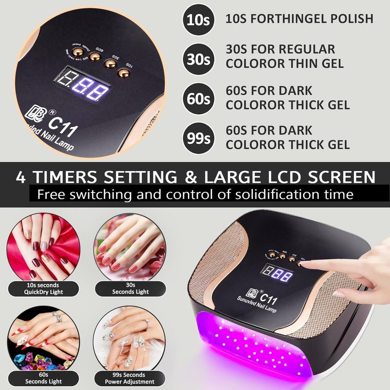 LED Nail Lamp - 67 Dual Color UV Gel Dryer with Auto Sensor & 4 Timer Modes | Foldable, Detachable Base (Black)