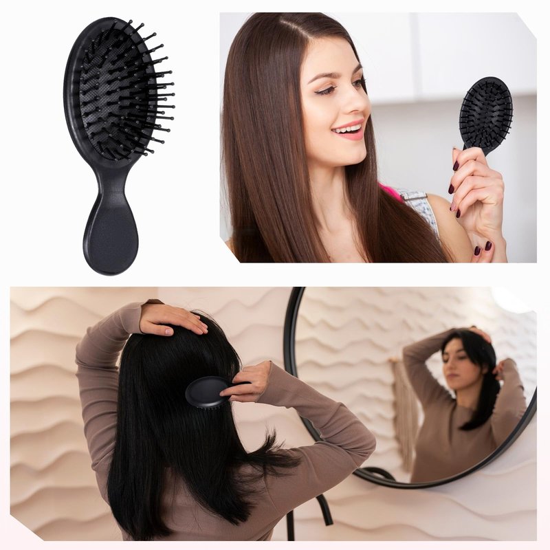 20 Pack Small Wet Hair Brushes, Nylon and Natural Boar Bristles Hair Brush Portable Travel Detangling Brush Mini Air Cushion Brush Pocket Paddle Hair Brush Scalp Massage Hair Brushes for Women - Black