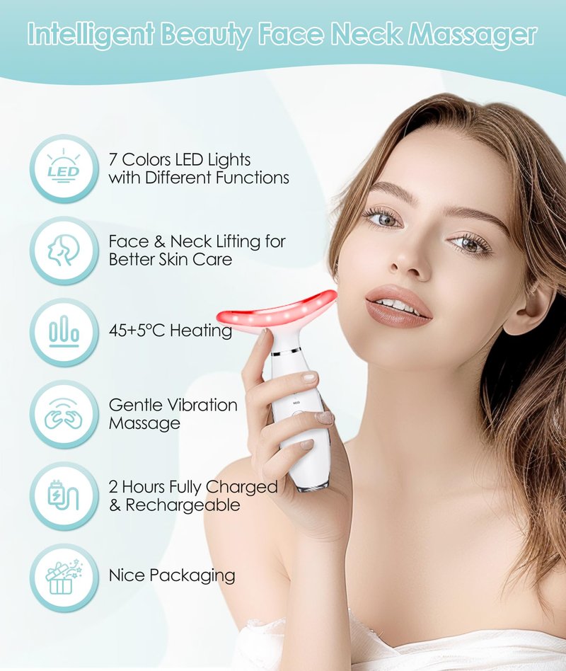 Jobazok 7 Color Neck Face Massager - Facial Massager Tool for Skin Care at Home, Vibrating Face Massager with Thermals, Galvanic Machines White