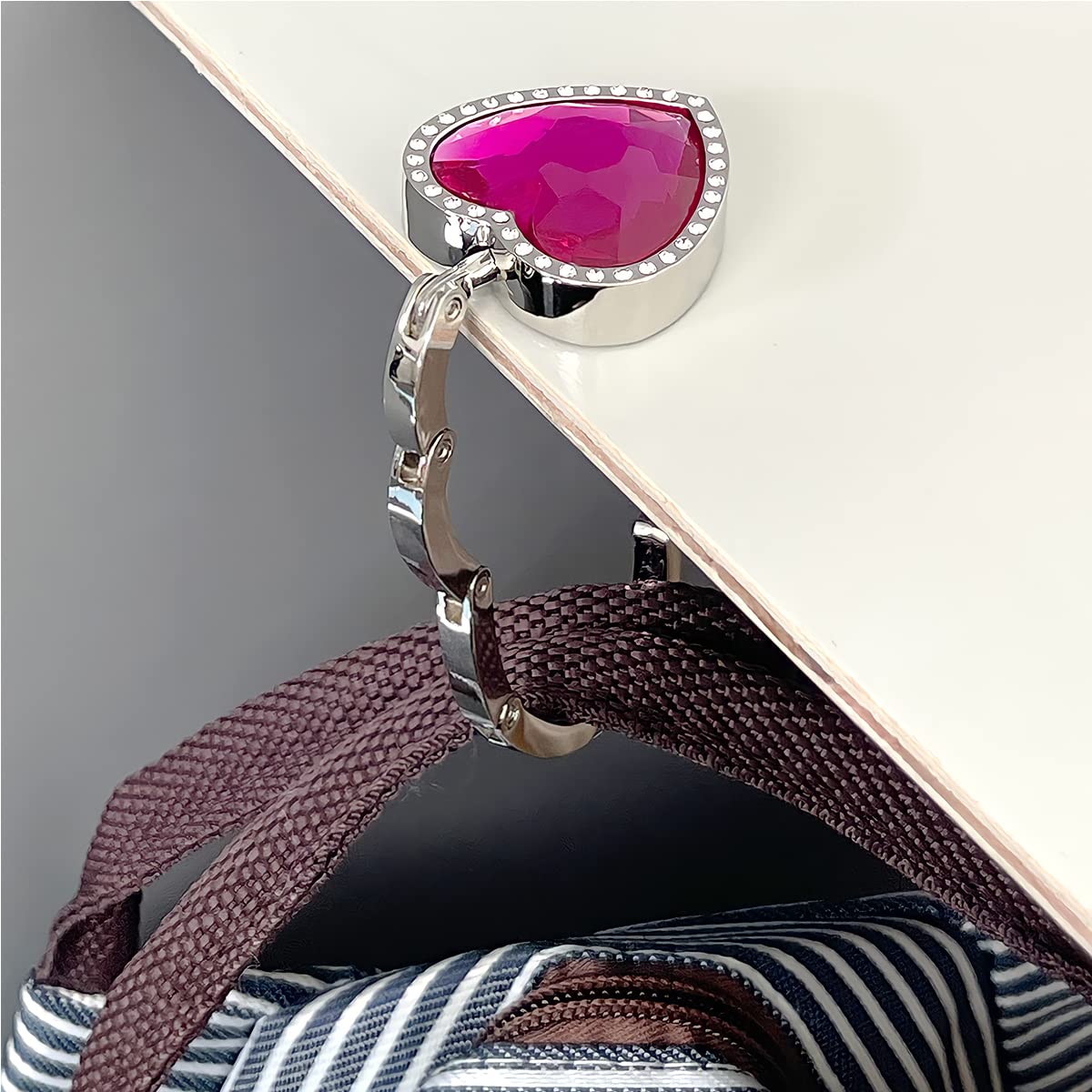 Wrapables Heart Shaped Purse Hook Hanger with Rhinestones, Pink