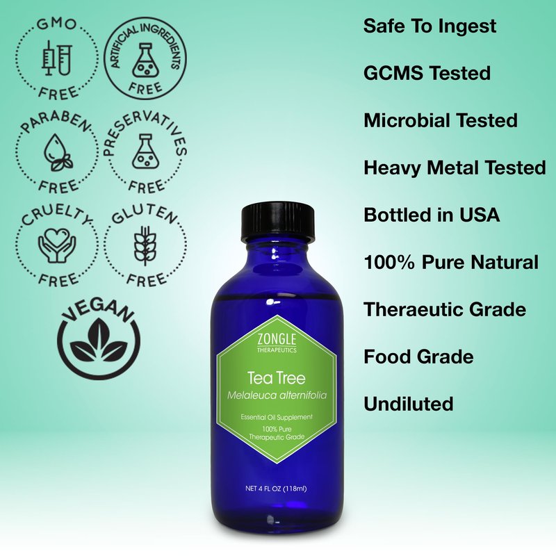 Tea Tree, Melaleuca, Oil, Food Grade – 100% Pure, Tea Tree Essential Oil, by Zongle Therapeutics, 4 OZ