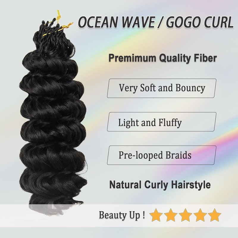 GoGo Curl Crochet Hair - 12 Inch Ocean Wave Braids | Soft Synthetic Extensions for Black Women, 7 Packs, 1B