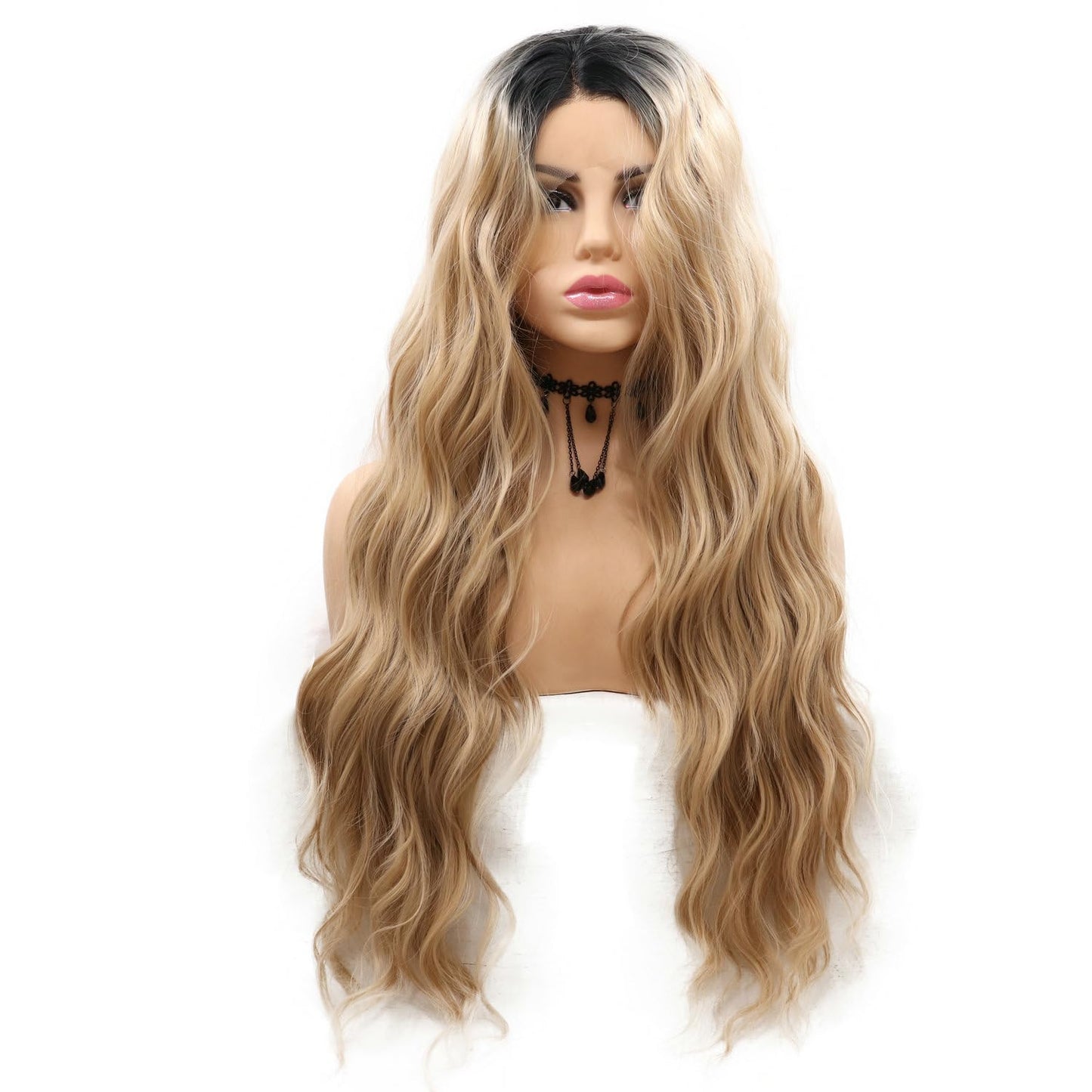 Ombre Blonde Wavy Lace Front Wig - 24" Natural Loose Waves | Heat Resistant Synthetic Fiber for Daily Wear