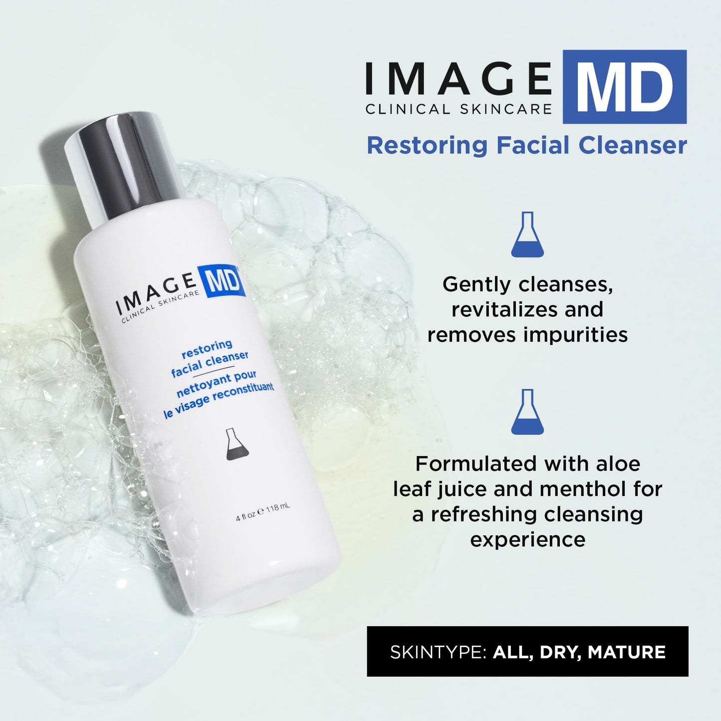 IMAGE Skincare MD Restoring Facial Cleanser, Face Wash with Salicylic Acid to Exfoliate and Smooth, 4 Fl Oz