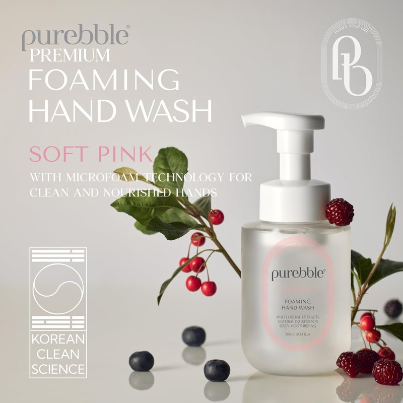 PUREBBLE Soft Pink Foaming Hand Wash with Hyaluronic Acid, Berry Scent | Hydrating | Botanical Extracts | For Kitchen and Bathroom | Cruelty Free Sulfate Free | 2 Pack