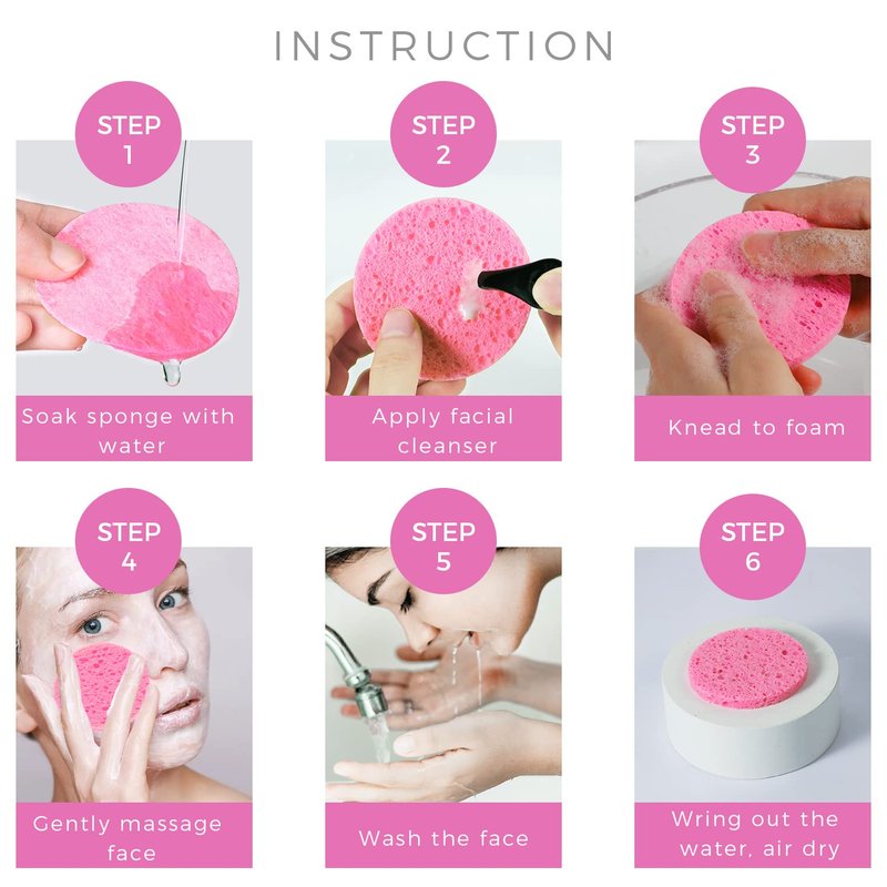 Gainwell Compressed Facial Sponges - 50-Count 100% Natural Cellulose Spa Sponges for Cleansing & Exfoliating