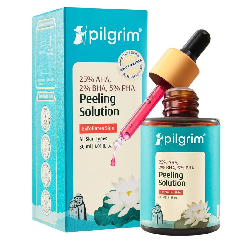Pilgrim AHA BHA PHA Peeling Solution - Exfoliant for Radiant Skin | Deep Cleansing Facial Peel | 1.01 Fl Oz (30ml)