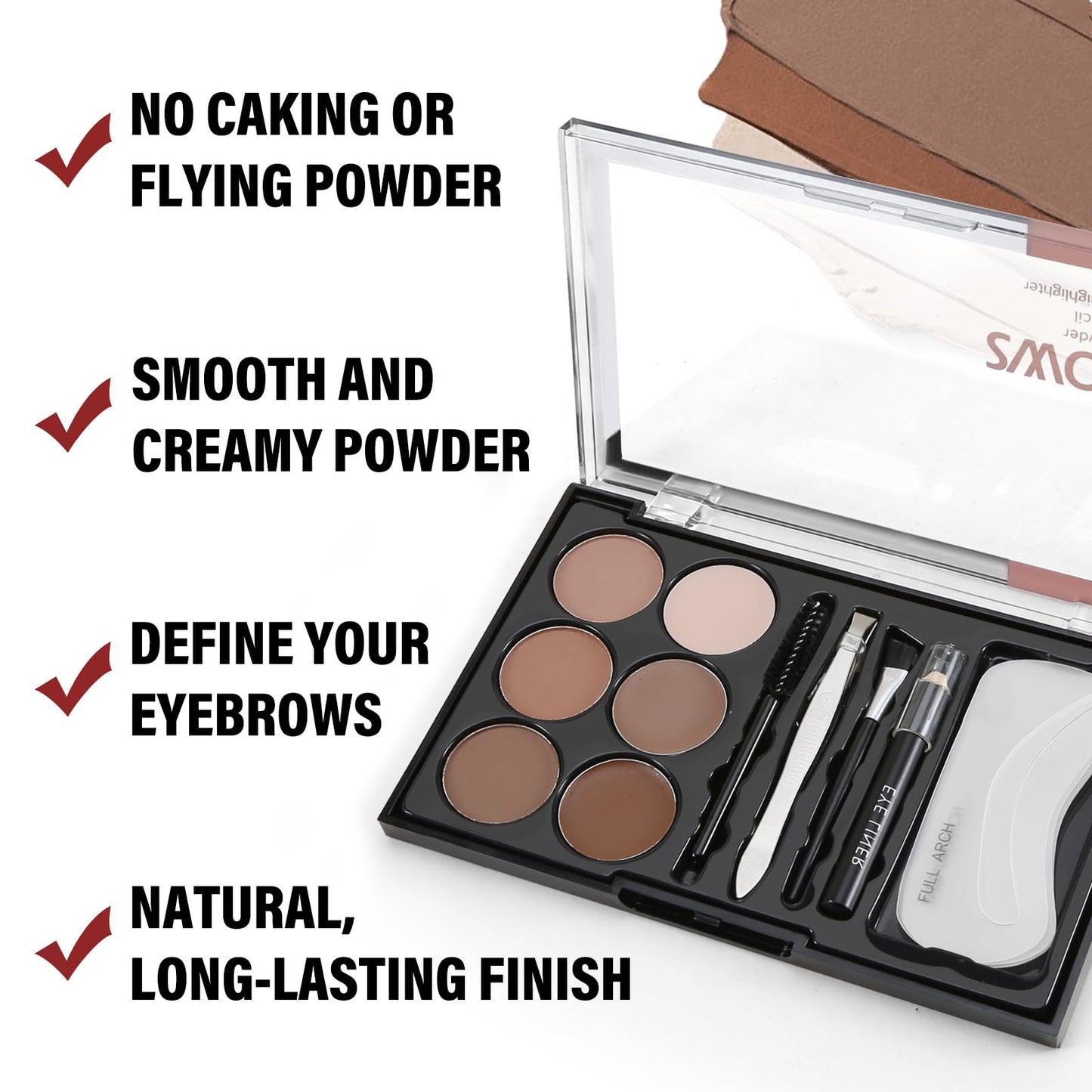 Boobeen Eyebrow Gel, 6-color Eyebrow Makeup Kit with 4 Eyebrow Stencils, 2 Eyebrow Brushes, 1 Eyebrow Pencil and 1 Tweezer, Waterproof Long Lasting Eyebrow Pomade to Define & Shape & Fill Brows