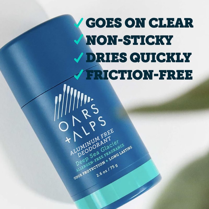 Oars + Alps Aluminum Free Deodorant for Men | Long Lasting Odor Protection, Clear & Free of White Residue, Anti-Chafing Smooth Glide, Dermatologist Tested, Deep Sea Glacier, 2pk, 2.6oz