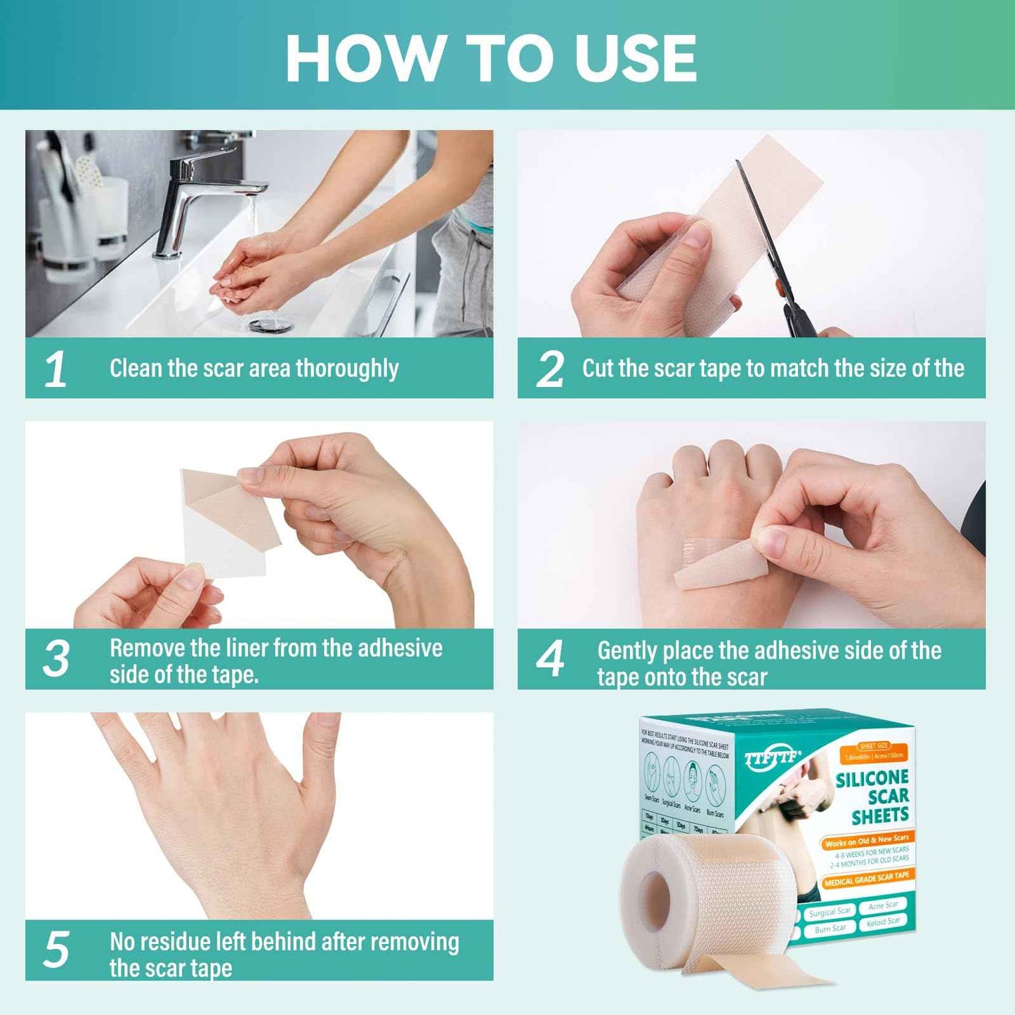 Silicone Scar Tape, Silicone Scar Sheets(1.6"X 120" Roll-3M), Reusable Medical Grade Silicone Tape for Scars, C-Section, Keloid, Acne, Tummy Tuck, Surgical Scars, Light