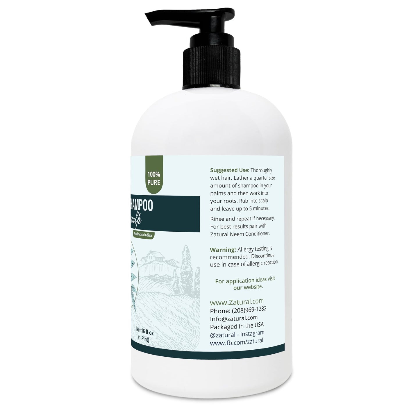 Zatural Natural Neem Shampoo & Conditioner Kit, Health Soothing & Healing For Sensative Scalp & Hair Nourish & Repair (16oz Shampoo & 16oz Conditioner)