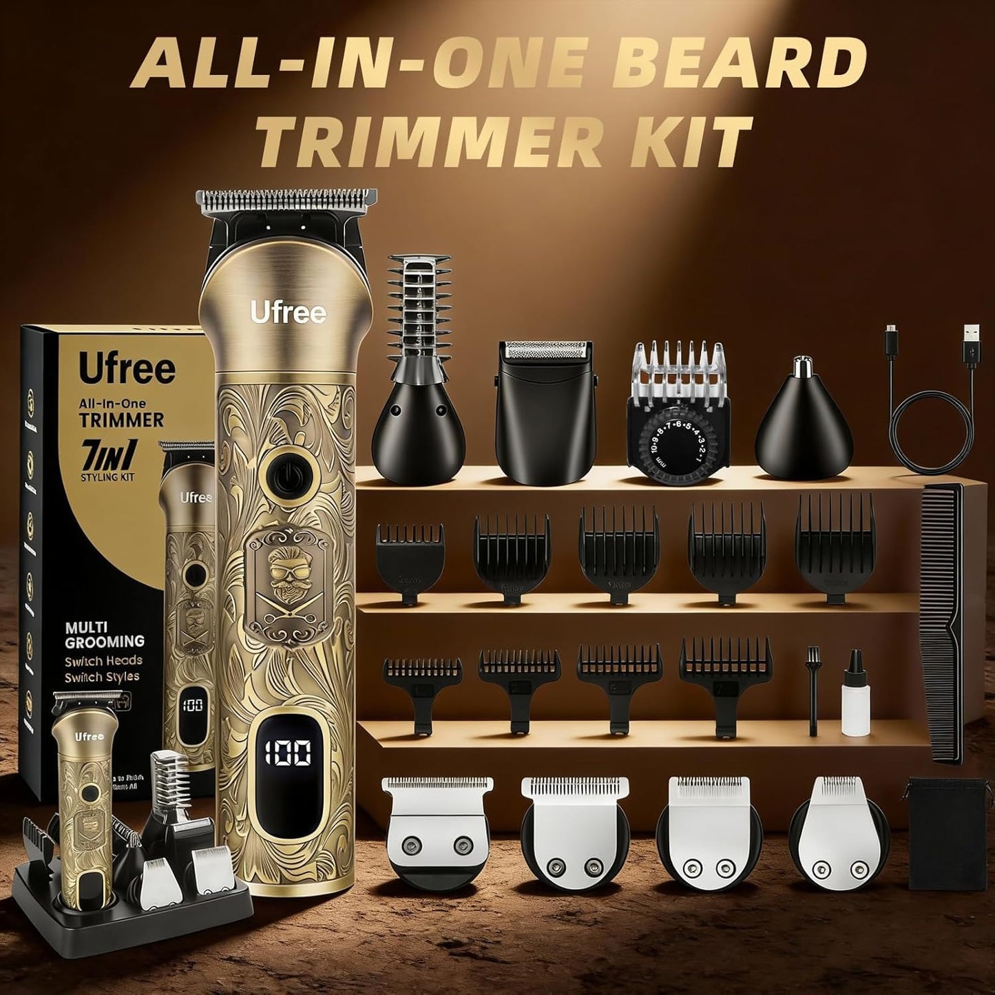Ufree 7-in-1 Beard Trimmer for Men, Electric Razor Shaver, Men Grooming Kit