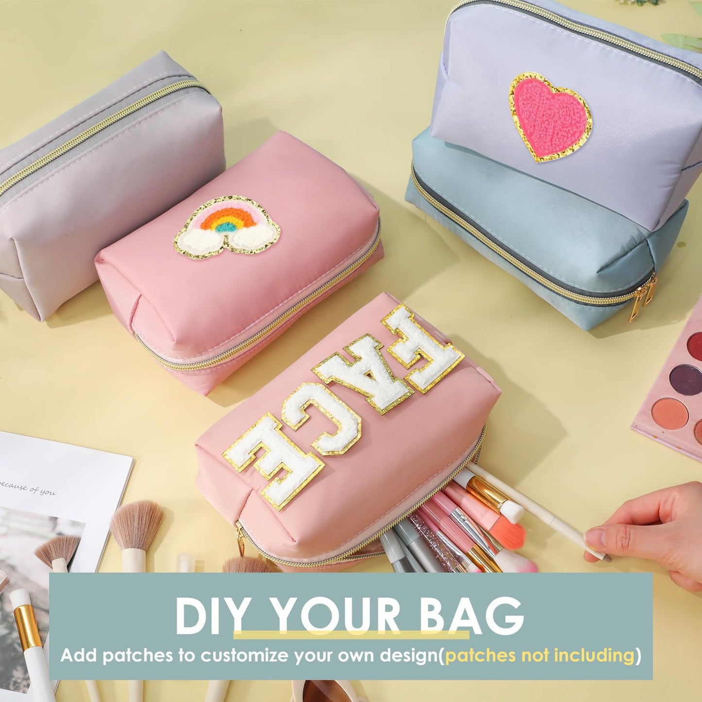 Kigeli 12 Pcs Nylon Makeup Bag Bulk Cosmetic Pouches Preppy Cosmetic Bag for Women Waterproof Travel Zipper Organizer Little Outdoor Accessory Makeup(Nylon, Foam,Morandi)
