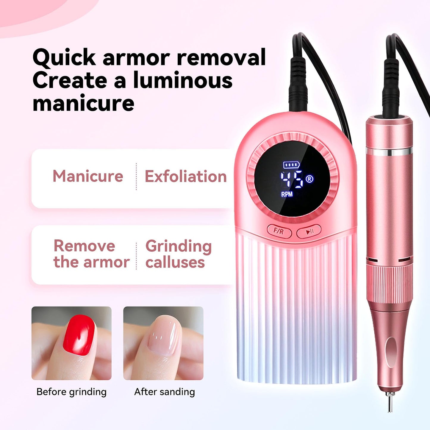 35000RPM Professional Portable Nail Drill Electric File Rechargeable Nail E File Machine with Bits & Clean Brush for Acrylic Nails Remove Nail Gel Polish Manicure for Salon Home,Cordless(Blue Purple)