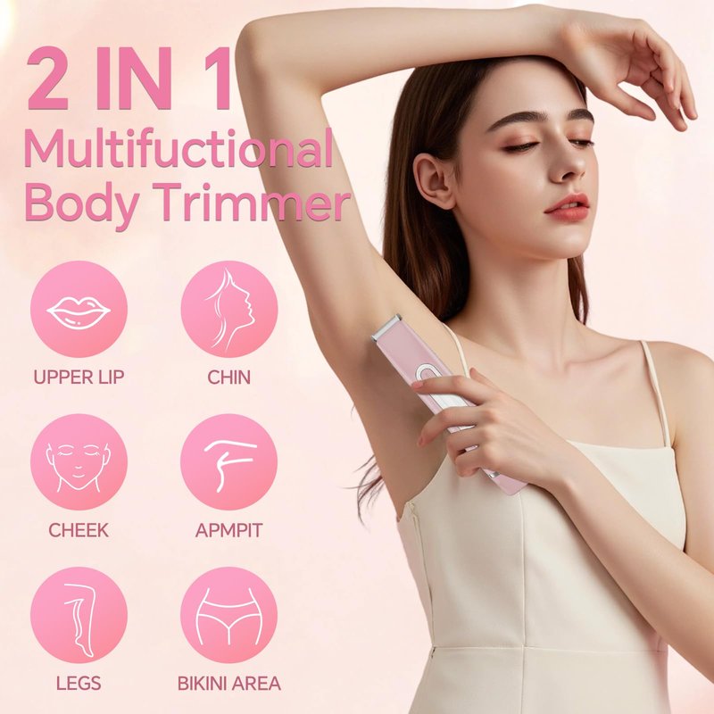 RUIM Bikini Trimmer for Women, 2-in-1 Electric Razor & Pubic Hair Remover - Painless for Sensitive Skin, IPX6 Waterproof, Cordless & USB Rechargeable for Travel, Gift for Her (Pink)