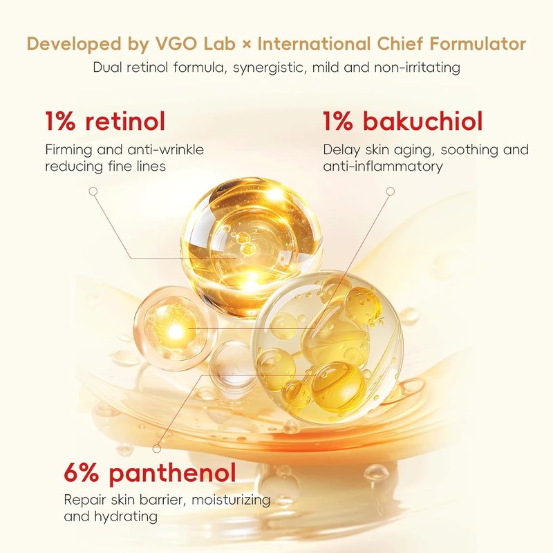 Retinol Cream for Face - 1% Retinol & Bakuchiol | Anti-Aging, Skin Tightening, All Skin Types (1.76 Fl Oz)