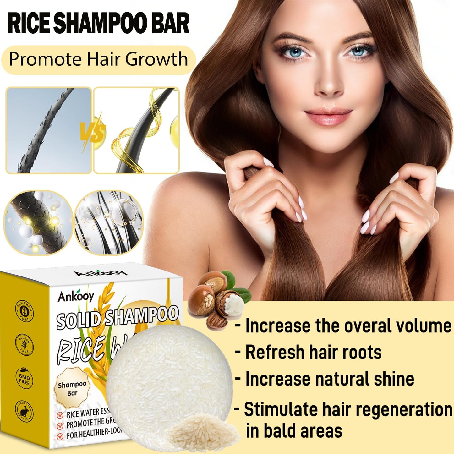 Shampoo Bar,Rice Water for Hair Growth,Clarifying Shampoo for Build Up,Soap Bar,Shampoo for Thinning Hair for Women and Men,Dandruff Shampoo,Frizz Control Hair Care,Travel Shampoo,Sulfate-Free(2 Pack)